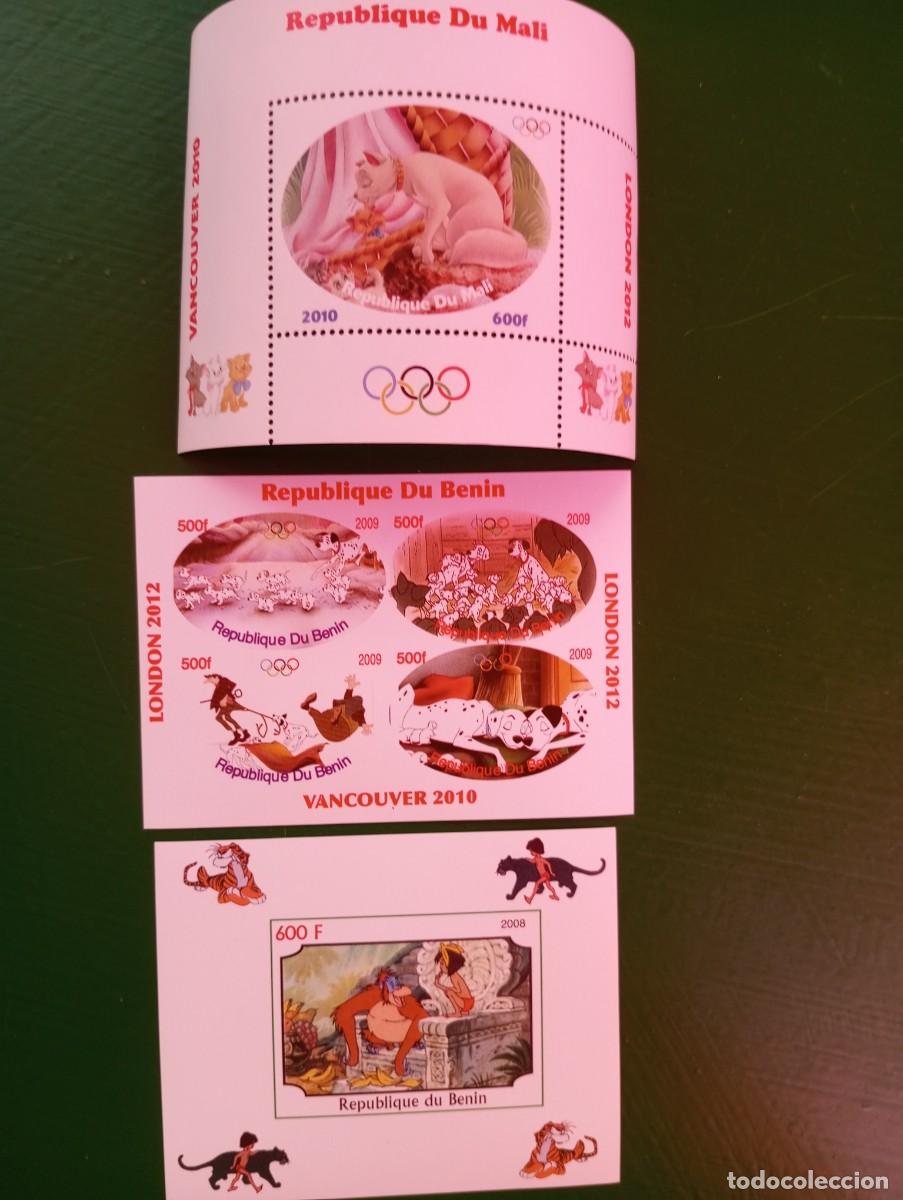 Sellos: OLIMPIADAS Y PERSONAJES ANIMADOS DE WALT DISNEY, TRES HB DE BENIN