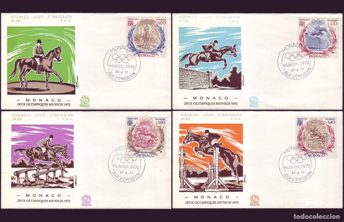 Sellos: 4 FDC M&oacute;naco, 1972 | M&uacute;nich &acute;72 (h&iacute;pica) | Yv: 890/3, Mi: 1045/8
