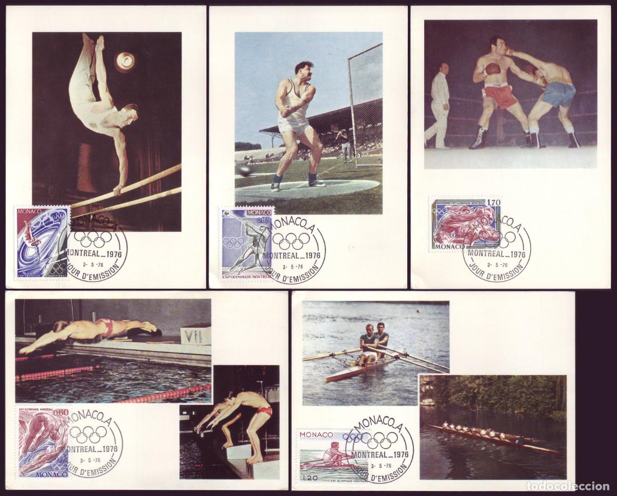 Sellos: 5 TM FDC M&oacute;naco, 1976 | JJOO Montreal &acute;76 | Yv: 1057/61, Mi: 1225/9