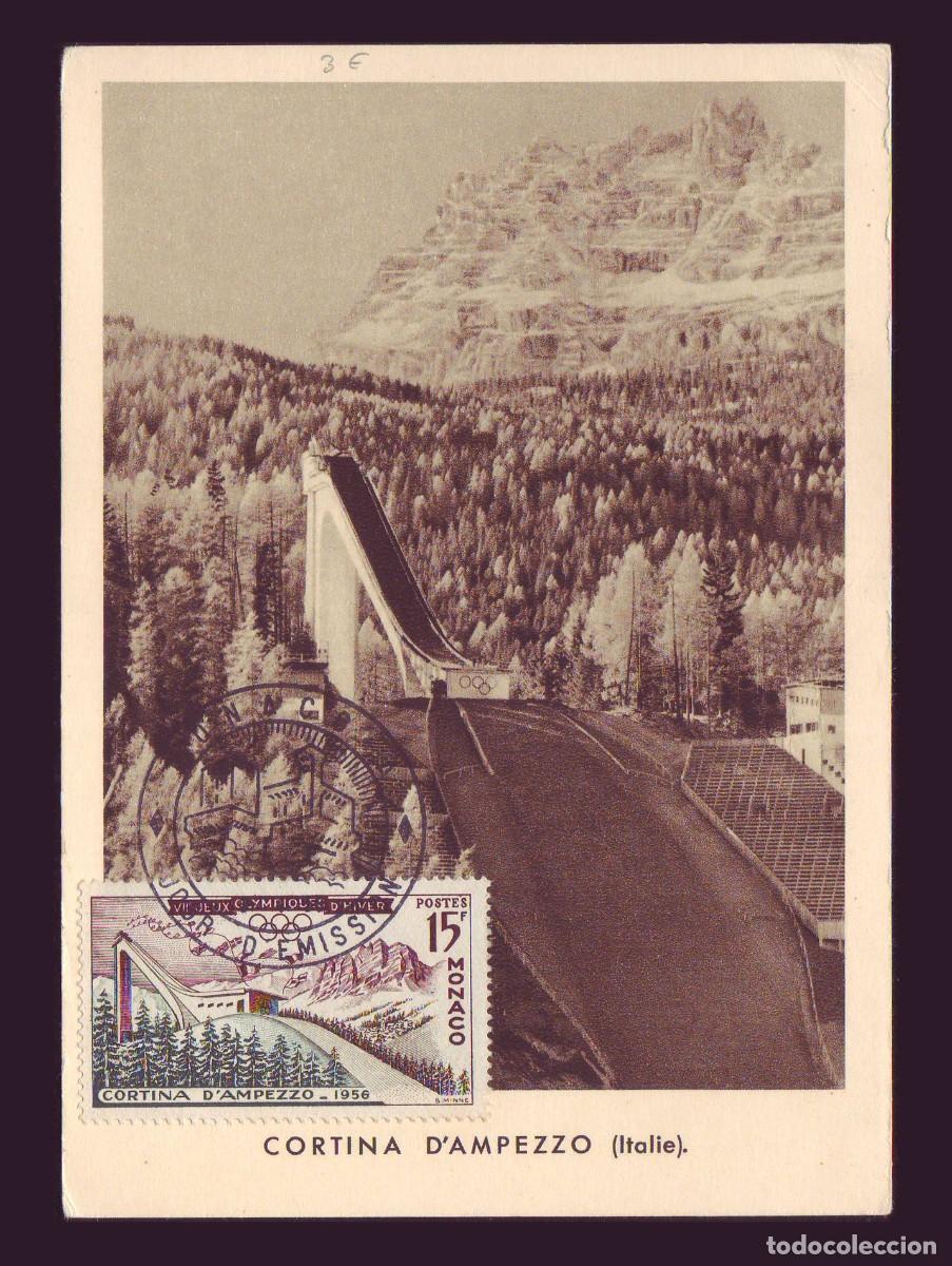 Sellos: TM FDC M&oacute;naco 1956 | JJOO Cortina d'Ampezzo | Yv 442 - Mi 536 - SG 553