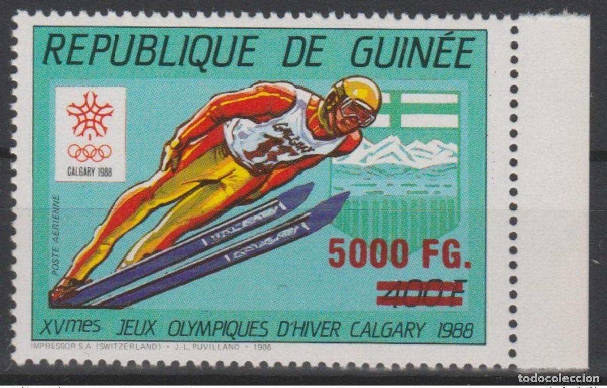 Sellos: Guinea 2009 Mi. 6765 Sobrecargado Calgary 1988 Vancouver 2010 Juegos Ol&iacute;mpicos Esqu&iacute;