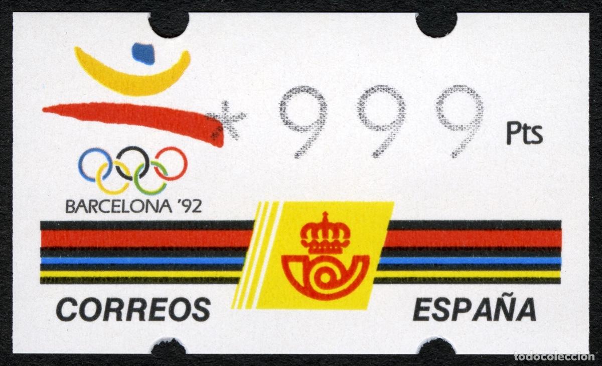 Sellos: ESPA&Ntilde;A 1992 &middot; ATM KL&Uuml;SSENDORF &middot; 999 PESETAS (3 D&Iacute;GITOS) RARO &middot; JUEGOS OL&Iacute;MPICOS BARCELONA '92 #A0039