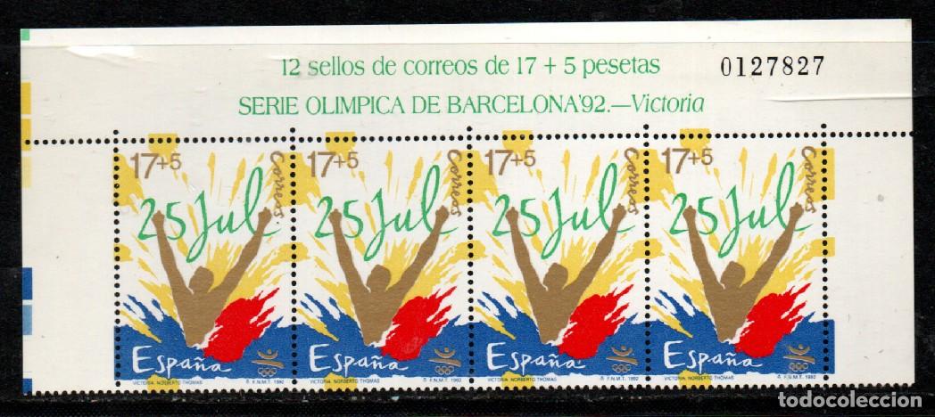 Sellos: EDIFIL N&ordm; 3214, JUEGOS OLIMPICOS BARCELONA, LA VICTORIA, NUEVO ** EN TIRA DE 4 CON CABECERA DE HOJA