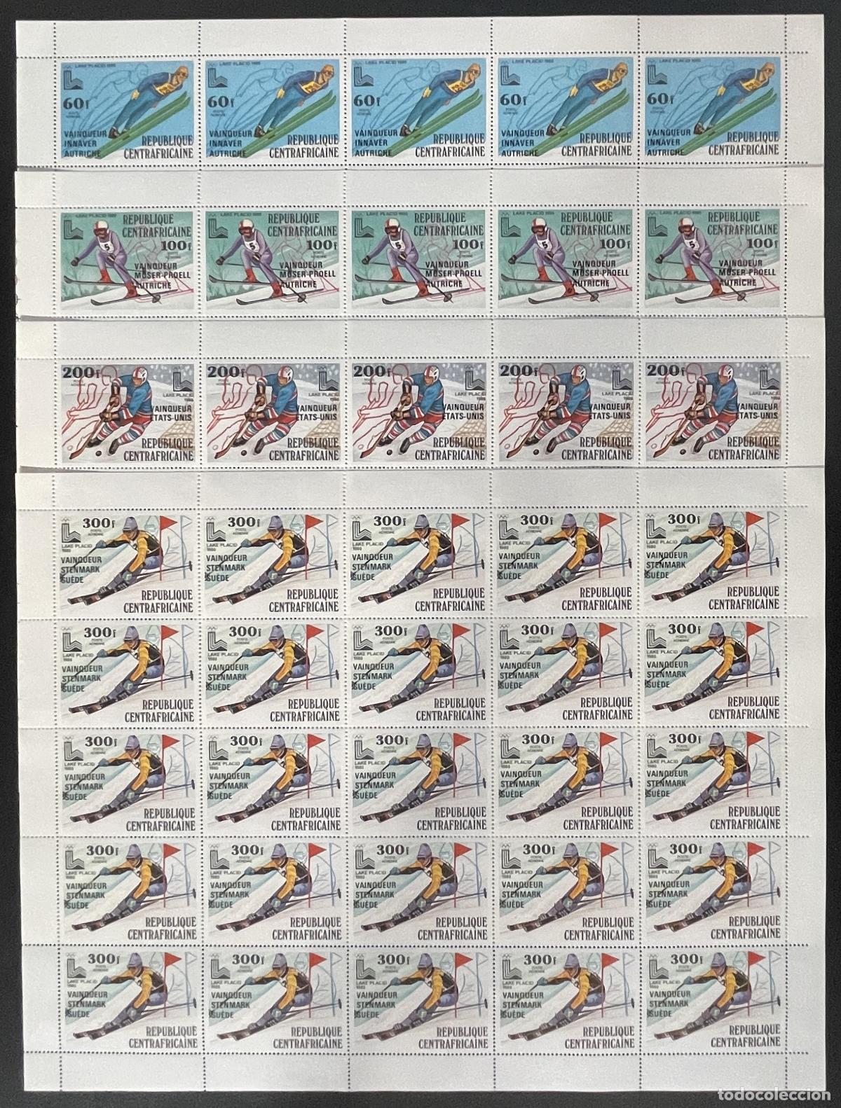 Sellos: Central African 1980 YT PA 215-218 tabl&oacute;n sobrecargado Juegos Ol&iacute;mpicos Lake Placid