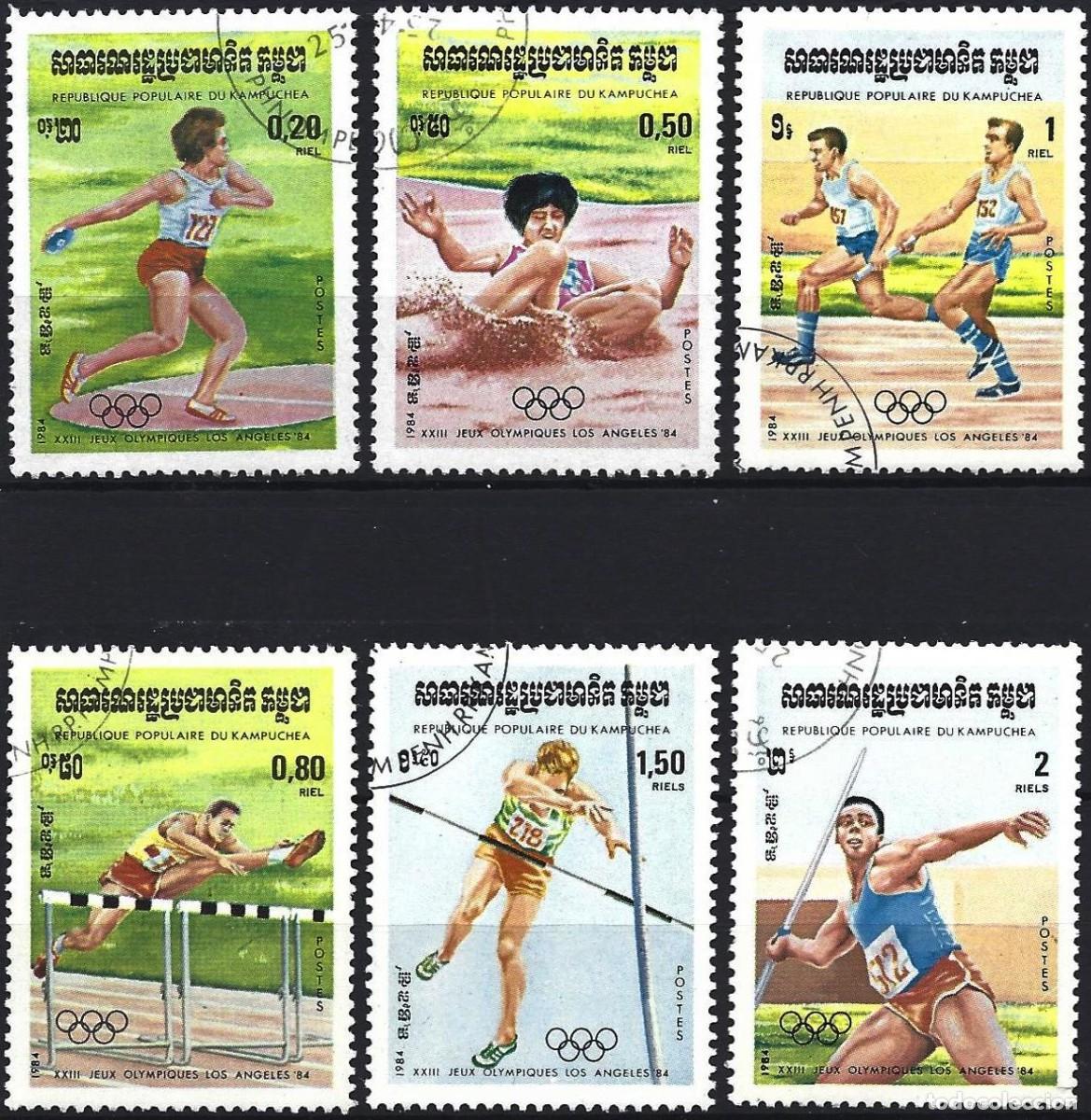 Sellos: Kampuchea 1984 - Mi 568 a 573 - YT 442 a 447 - Juegos Ol&iacute;mpicos en Los Angeles