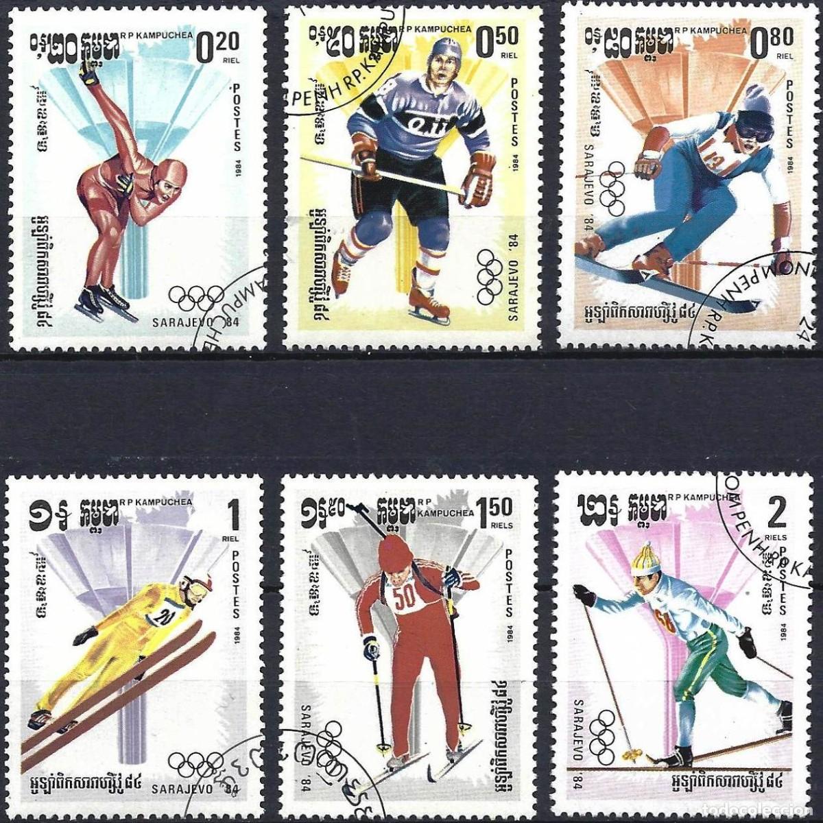 Sellos: Kampuchea 1984 - Mi 538 a 544 - YT 449 a 454 - Juegos Ol&iacute;mpicos en Sarrajevo