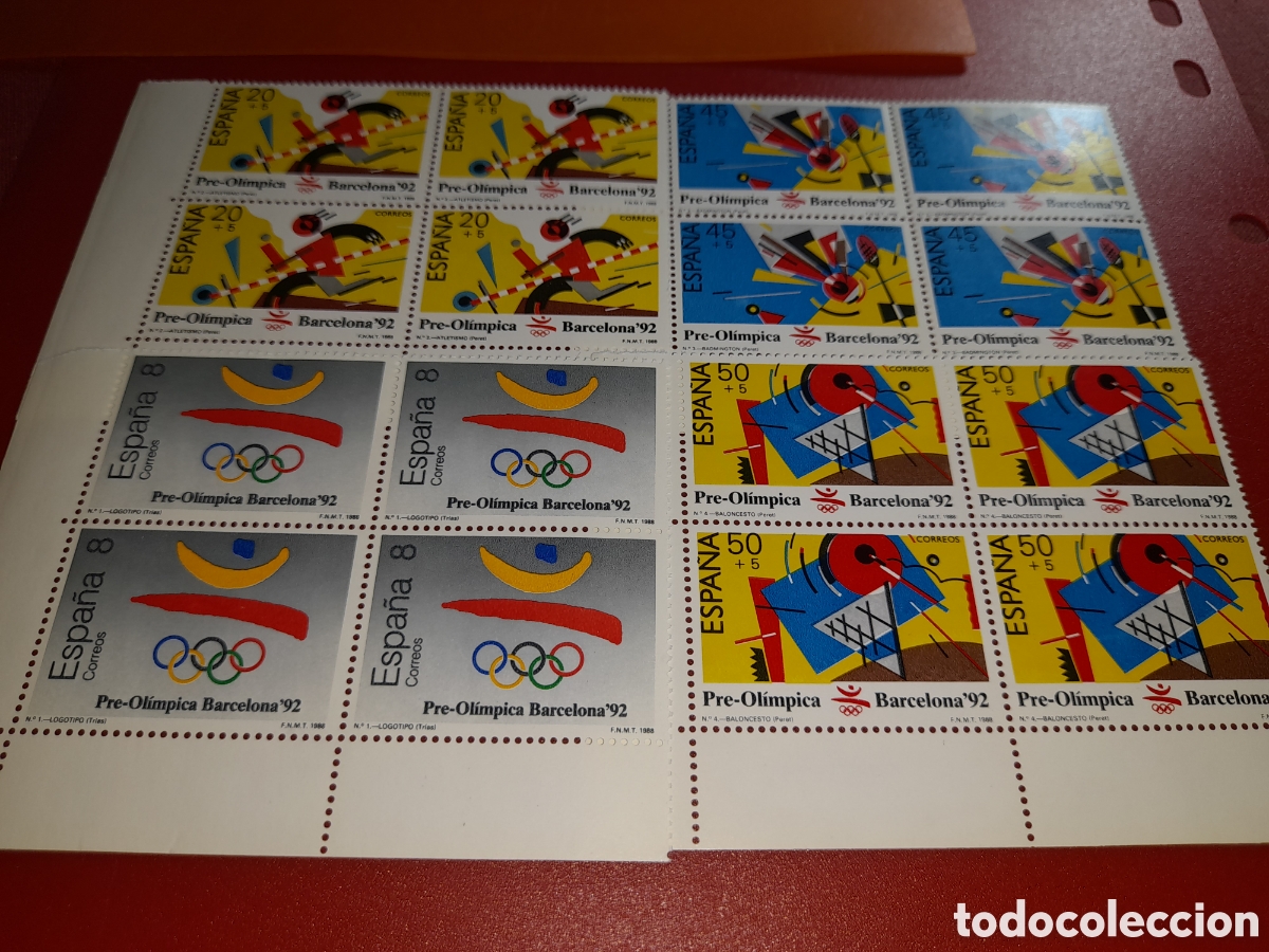 Sellos: Sello Espa&ntilde;a nuevo 1988. Juegos olimpiada Barcelona,92. Espa&ntilde;a. B&aacute;dminton. Atletismo. Baloncesto. De