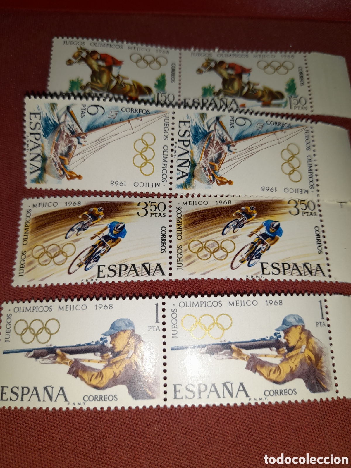 Sellos: Sello Espa&ntilde;a nuevo 1968. Juegos olimpiada. M&eacute;xico. Deporte. Ciclismo. H&iacute;pica. Doma. Caballo. Tiro. V