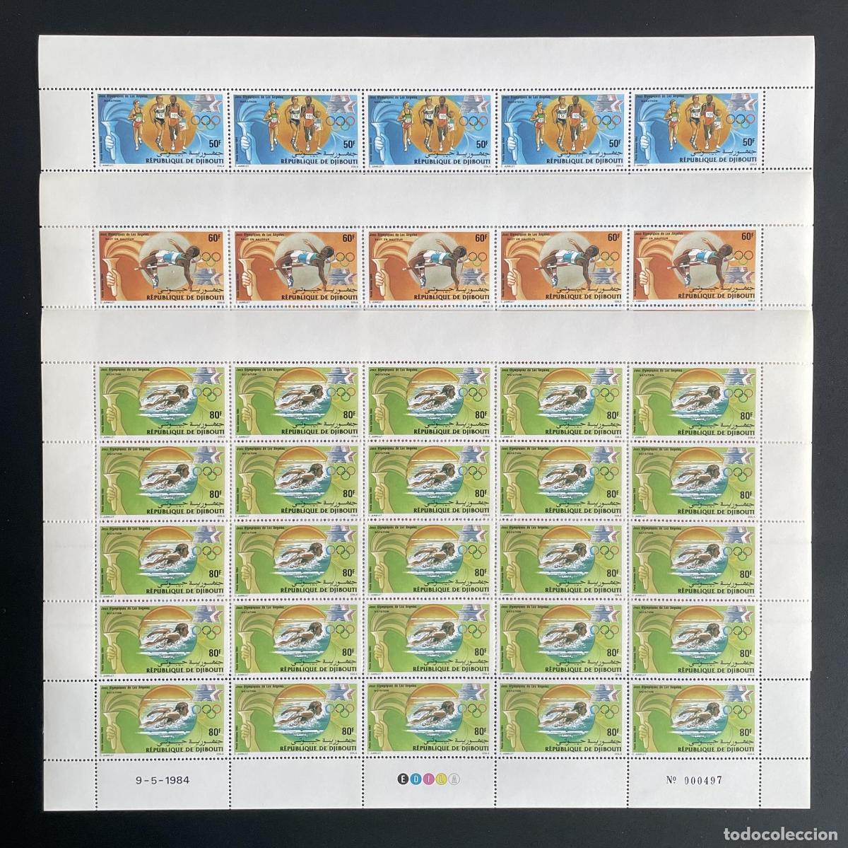 Timbres: Djibouti 1984 YT PA 204-206 bloque JJ.OO. Los &Aacute;ngeles marat&oacute;n