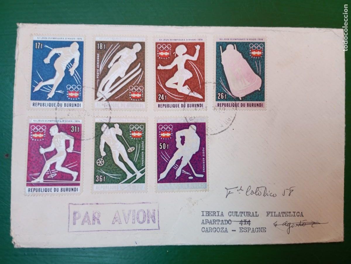 Sellos: OLIMPIADAS INSBRUCK 1976, SOBRE DE BURUNDI A ZARAGOZA