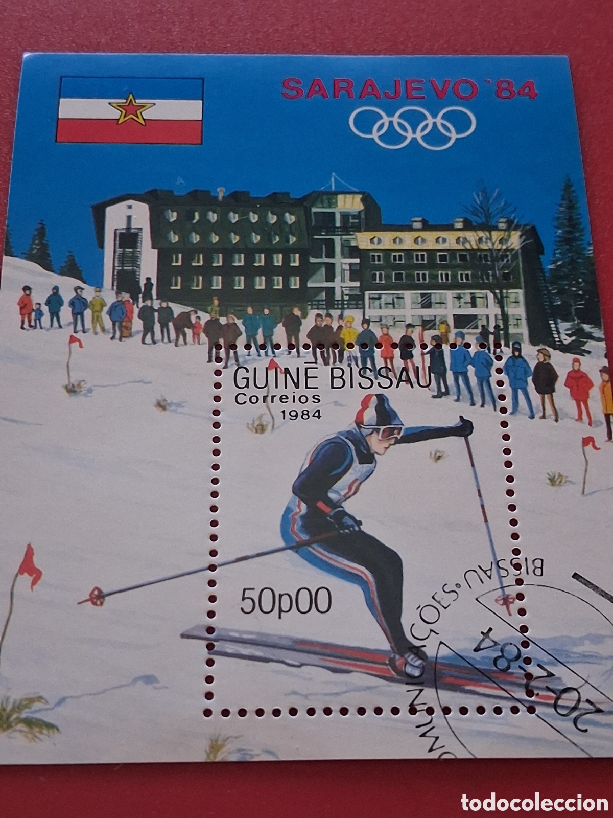 Sellos: HB Guinea Bissau mtdo 1984. Juegos olimpiada invierno. Sarajevo - Bosnia. Esqu&iacute;. Deporte. Bandera.