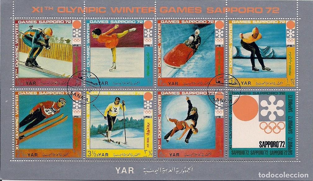Sellos: Y.A.R. - BLOQUE / MINIPLIEGO DE LA OLIMPIADA DE INVIERNO 1972 - MATASELLADO