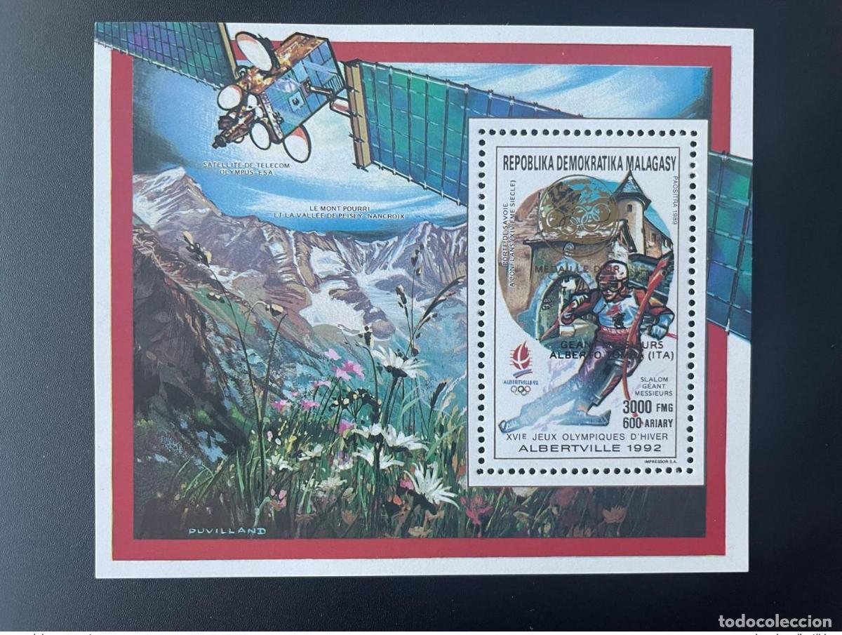 Sellos: Madagascar 1992/1993 Mi. Bl. 224A o Surch. Juegos Ol&iacute;mpicos de Invierno Albertville