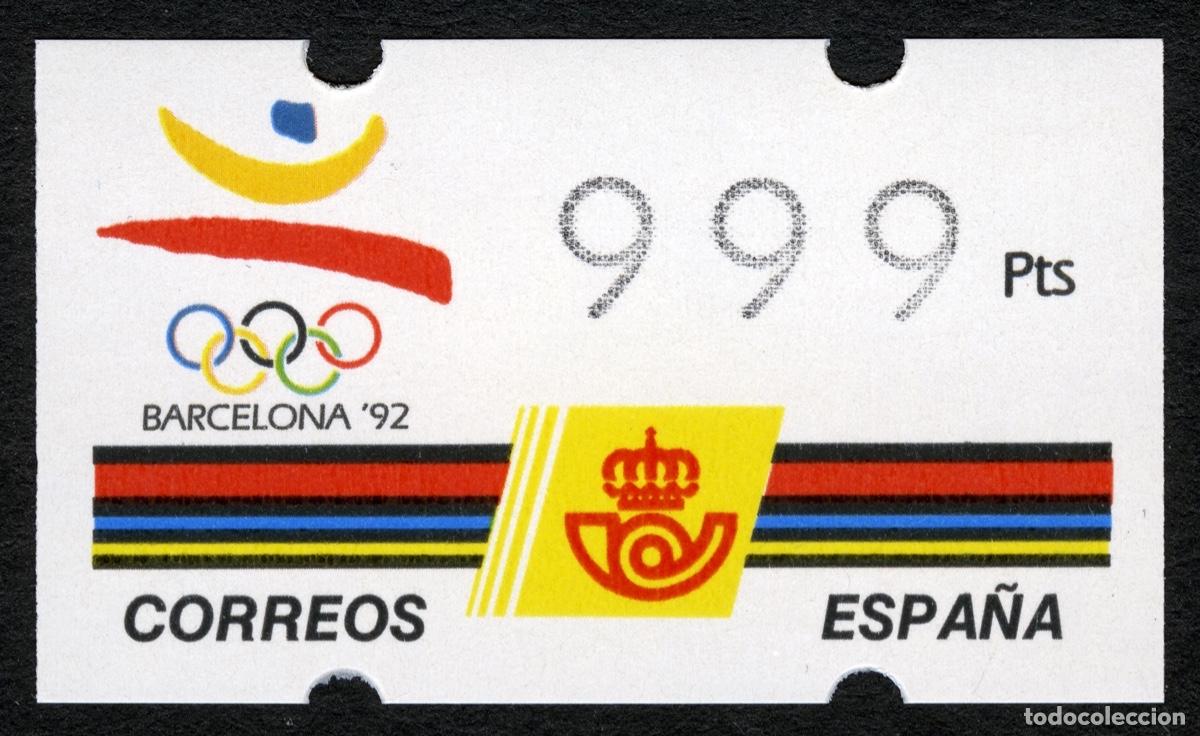 Selos: ESPA&Ntilde;A 1992 &middot; ATM KL&Uuml;SSENDORF &middot; 999 PESETAS (3 D&Iacute;GITOS) RARO &middot; JUEGOS OL&Iacute;MPICOS BARCELONA '92 #A0039