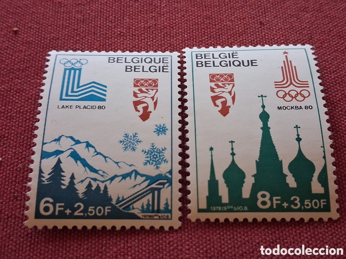 Sellos: Sello B&eacute;lgica nuevo 1978. Juegos olimpiada invierno. Lake Palcid. Deporte. Le&oacute;n. Arquitectura. Monta