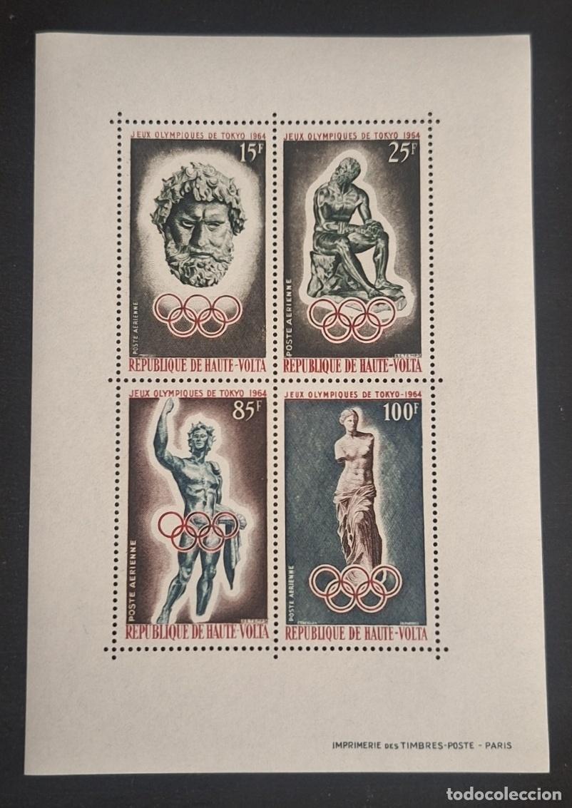 Sellos: Alto Volta 1964 Mi. Bl. 1 Juegos Ol&iacute;mpicos Tokio esculturas antiguas