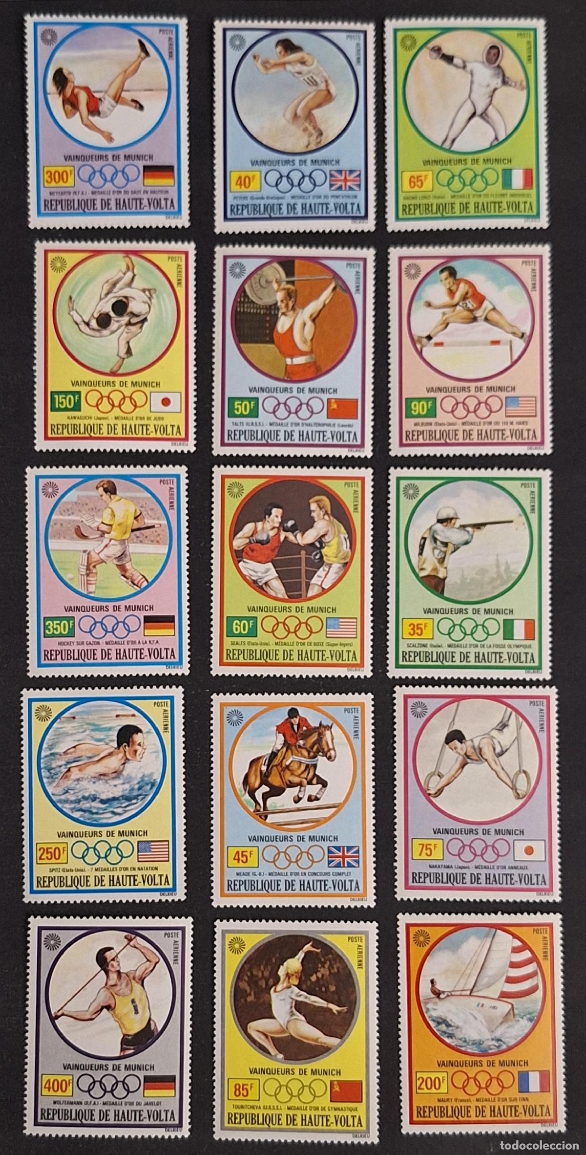 Sellos: Alto Volta 1972 Mi. 387-401 Juegos Ol&iacute;mpicos M&uacute;nich vencedores deporte