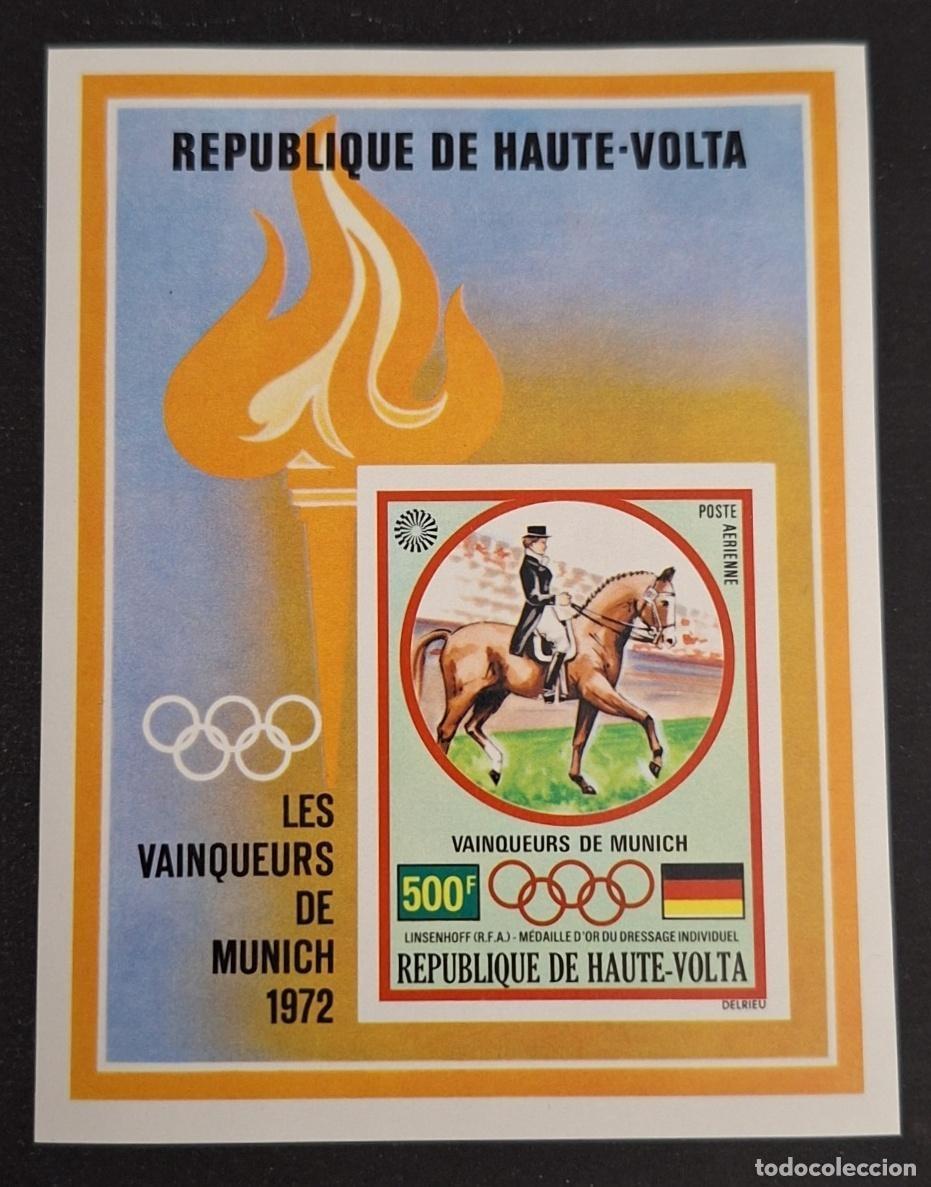 Sellos: Alto Volta 1972 Mi. Bl. 8 ND JO M&uacute;nich doma Linsenhoff caballo