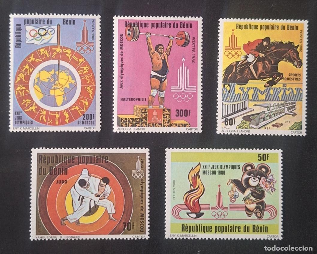Sellos: Ben&iacute;n 1980 Mi. 225-229 Juegos Ol&iacute;mpicos Mosc&uacute; judo halterofilia