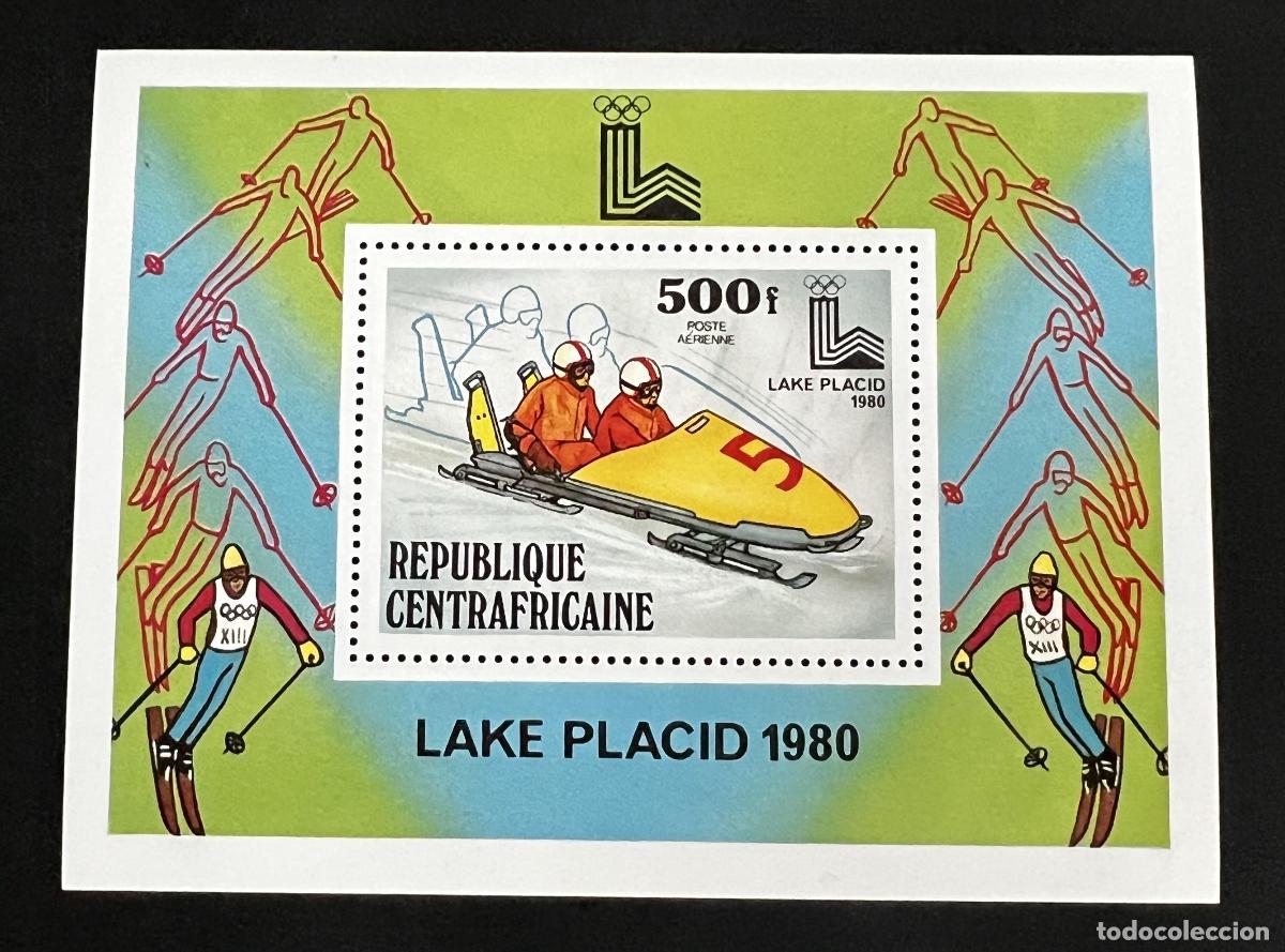 Sellos: Centro&aacute;frica 1979 Mi. Bl. 68A JJOO invierno Lake Placid bobsleigh esqu&iacute;