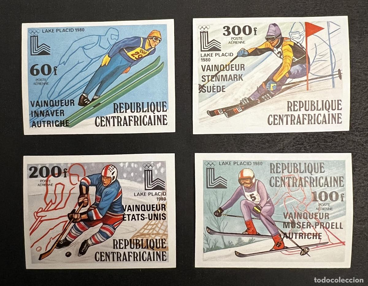 Briefmarken: Centro&aacute;frica 1980 Mi. 672-675B ND JJOO Lake Placid ski hockey hielo