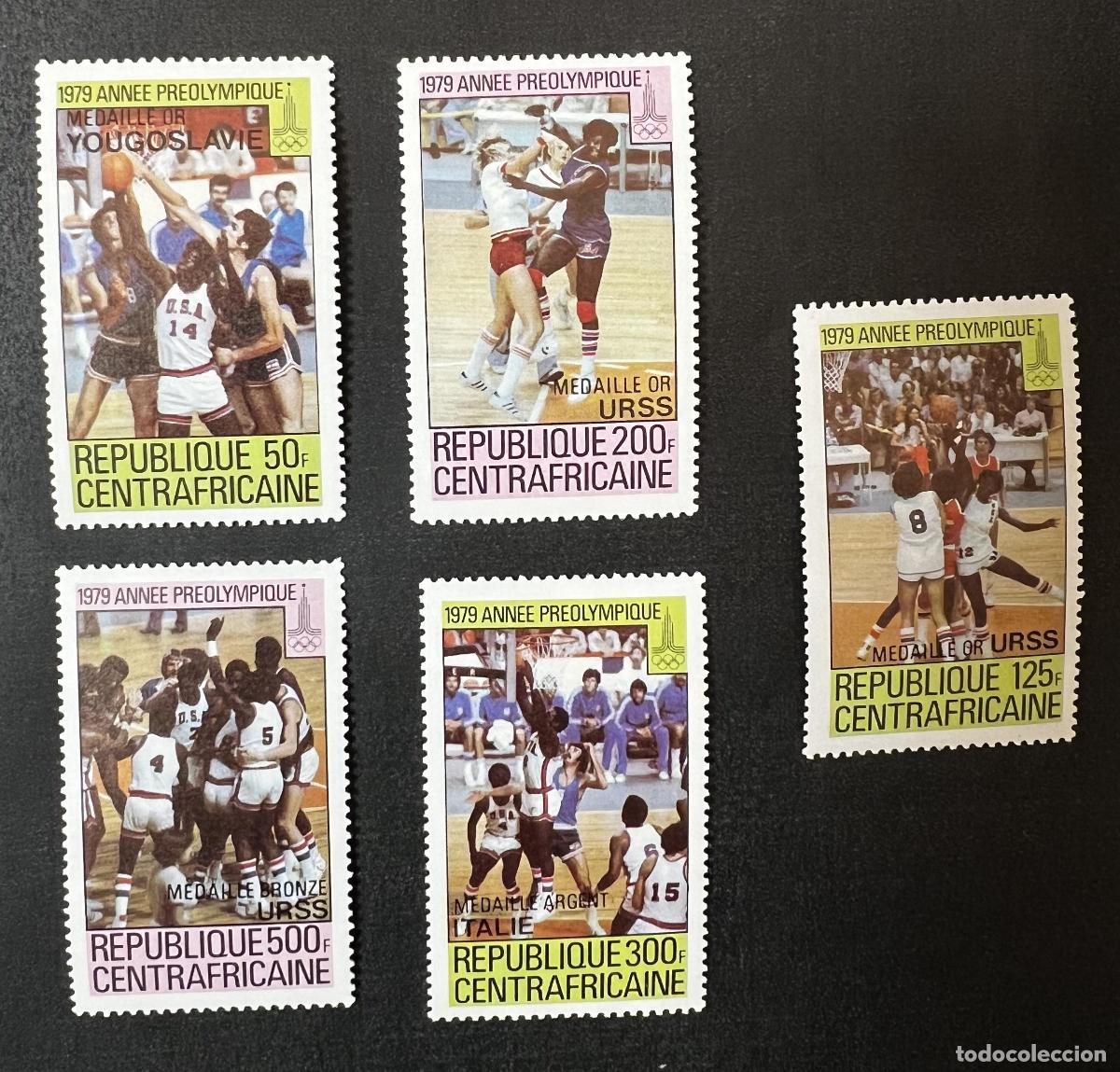 Stamps: Centro&aacute;frica 1979 Mi. 697-701A a&ntilde;o preol&iacute;mpico baloncesto Mosc&uacute;