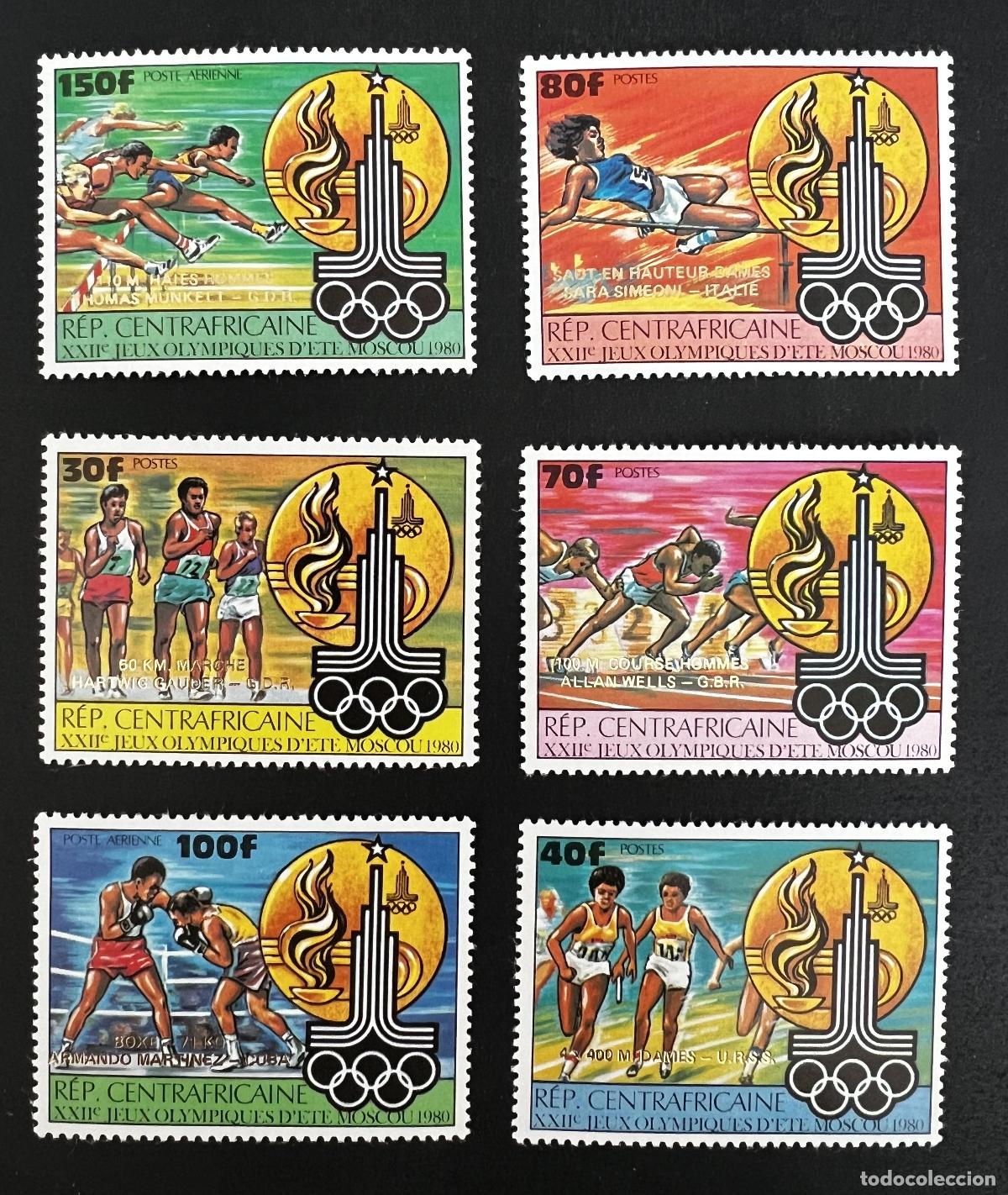 Stamps: Centro&aacute;frica 1980 Mi. 726-731 Juegos Ol&iacute;mpicos Mosc&uacute; atletismo boxeo