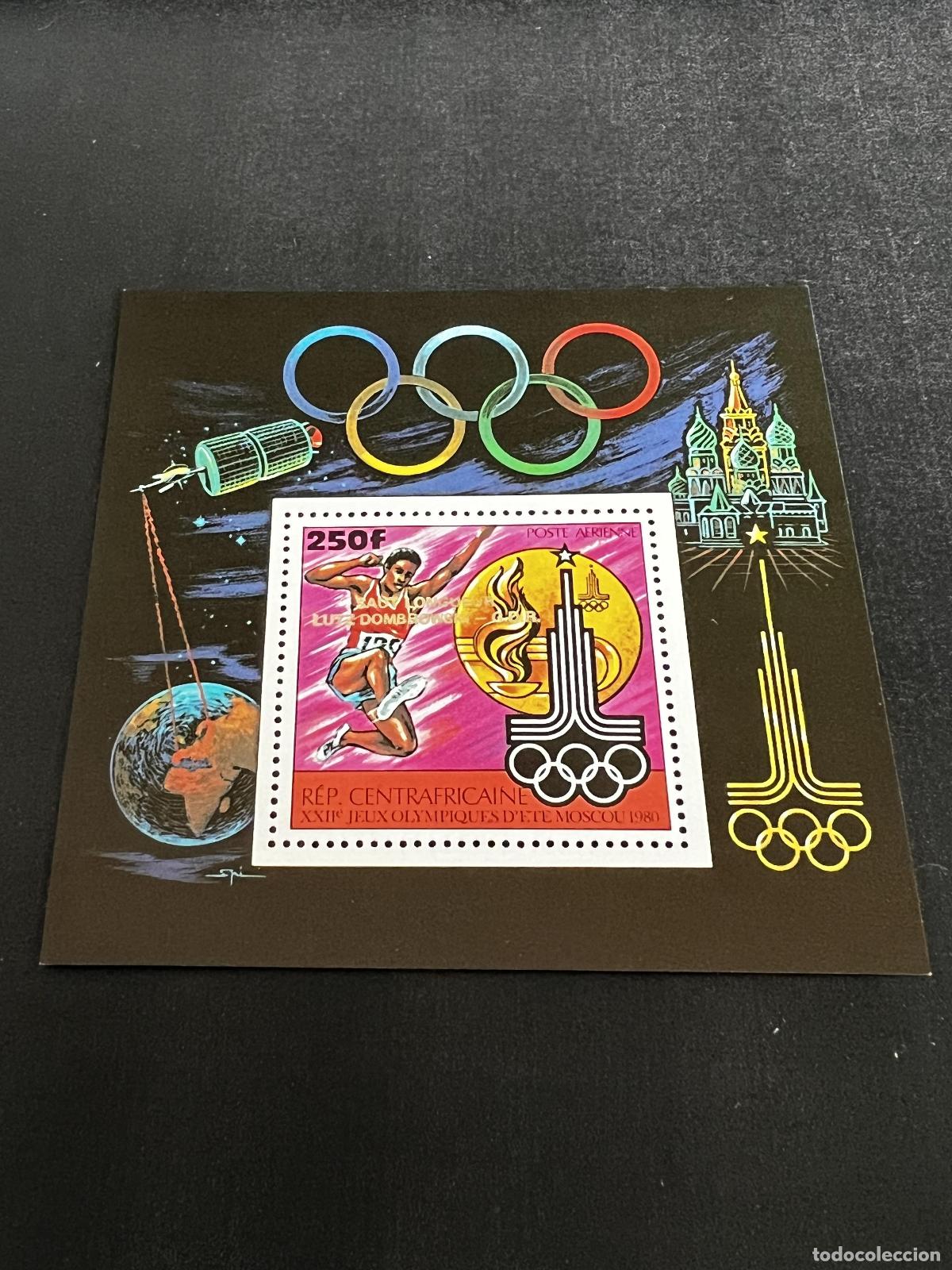 Timbres: Centro&aacute;frica 1980 Mi. Bl. 115A Juegos Ol&iacute;mpicos Mosc&uacute; atletismo