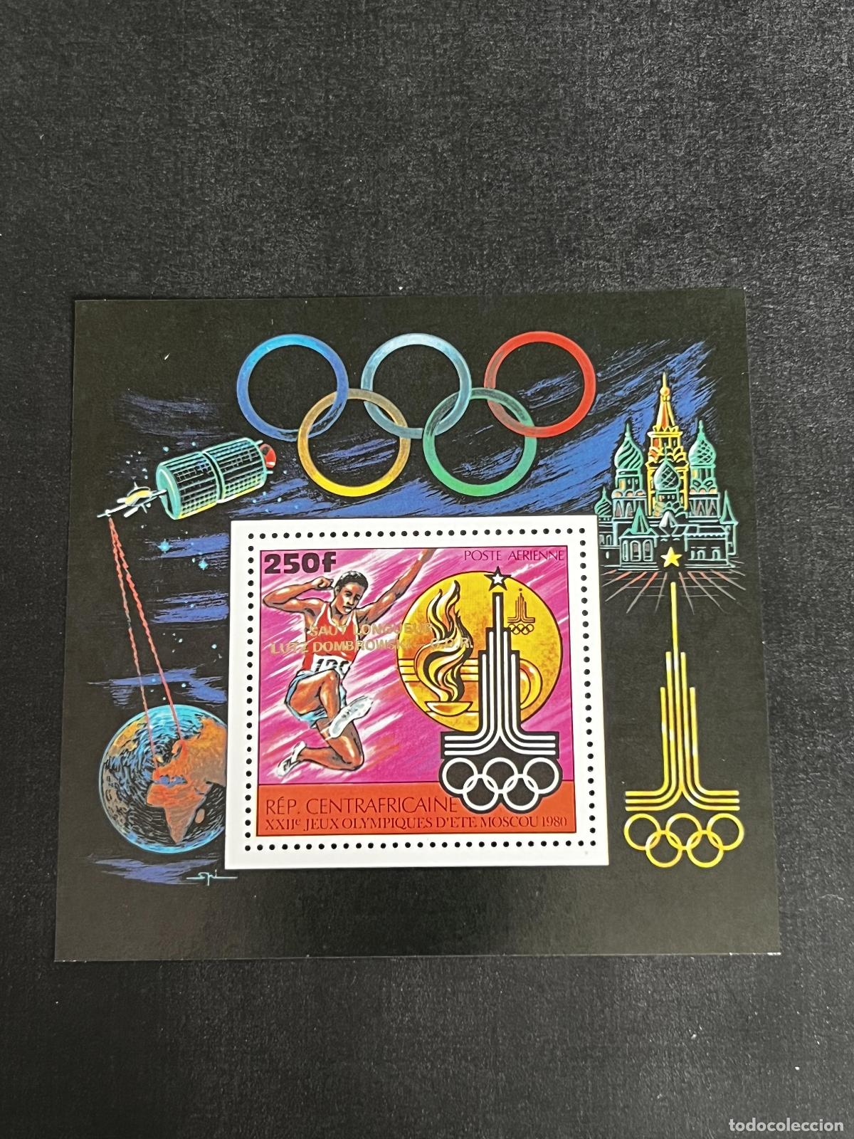 Timbres: Centro&aacute;frica 1980 Mi. Bl. 115 Juegos Ol&iacute;mpicos Mosc&uacute; salto de longitud