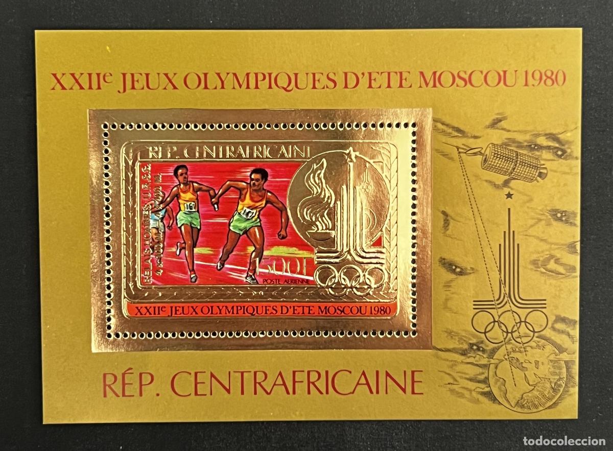 Francobolli: Centro&aacute;frica 1980 Mi. Bl. 122 JJ.OO. Mosc&uacute; relevo oro