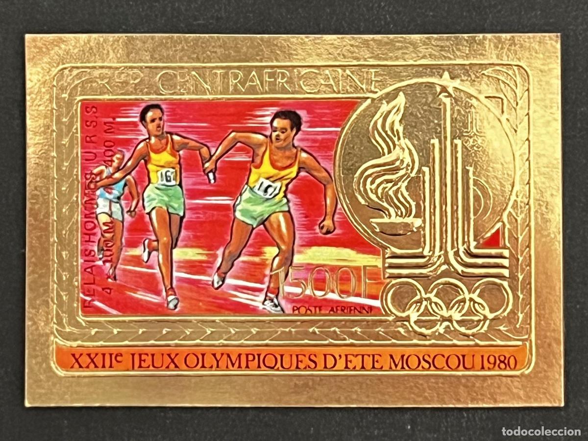 Francobolli: Centro&aacute;frica 1980 Mi. 733 bB b sobrecarga roja ND JJOO Mosc&uacute; oro