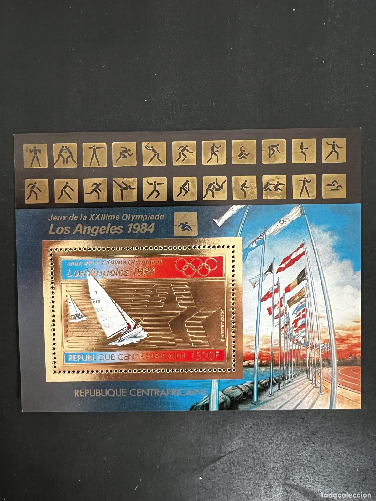 Briefmarken: &Aacute;frica Central 1982 Mi. Bl. 200A JJOO Los &Aacute;ngeles 1984 vela oro gold