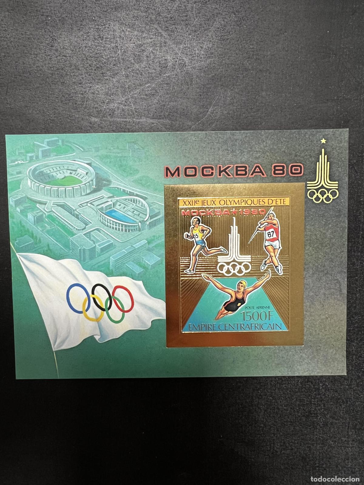Sellos: Centro&aacute;frica 1979 Mi. Bl. 66B ND JO Mosc&uacute; 1980 oro atletismo