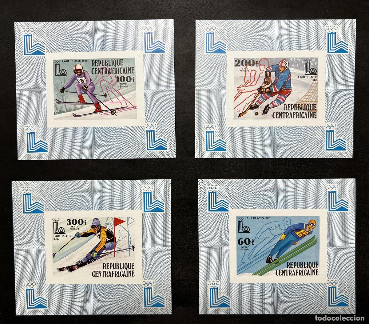 Sellos: Centro&aacute;frica 1979 Mi. Bl. 632-635 ND JJOO Lake Placid ski hockey