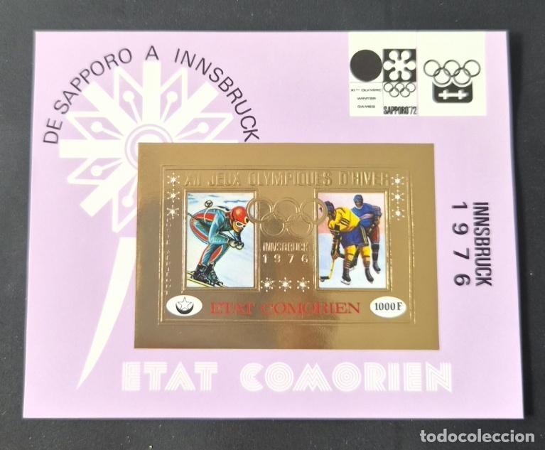 Sellos: Comoras 1976 Mi. Bl. 27B ND JO invierno Innsbruck hockey esqu&iacute; oro