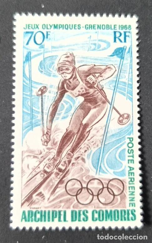Sellos: Comoras 1968 Mi. 86 Juegos Ol&iacute;mpicos Grenoble esqu&iacute; correo a&eacute;reo