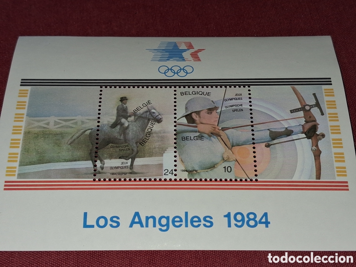 Sellos: HB B&eacute;lgica nuevo 1984. Juegos olimpiada. Los &Aacute;ngeles. Deporte. Arco. Tiro. H&iacute;pica. Caballo. Fauna. D