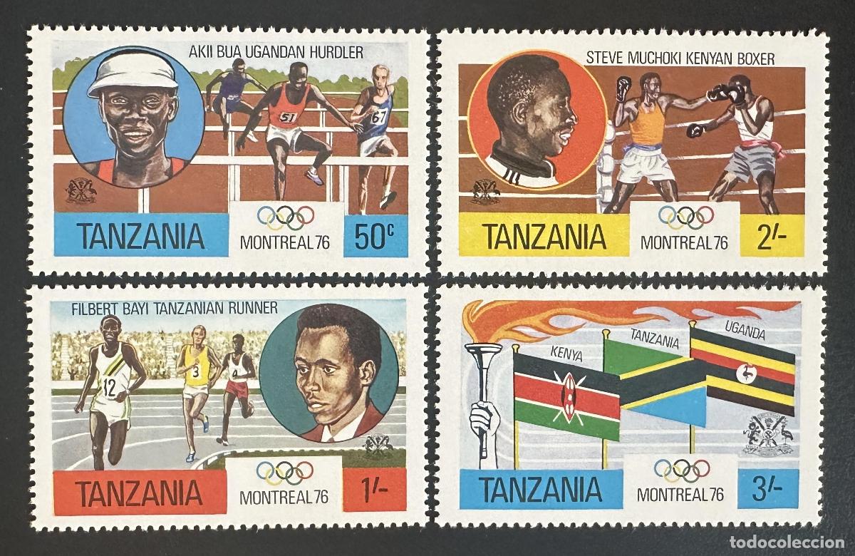 Sellos: Tanzania 1976 Mi. 58-61 emisi&oacute;n conjunta JO Montreal boxeo carrera