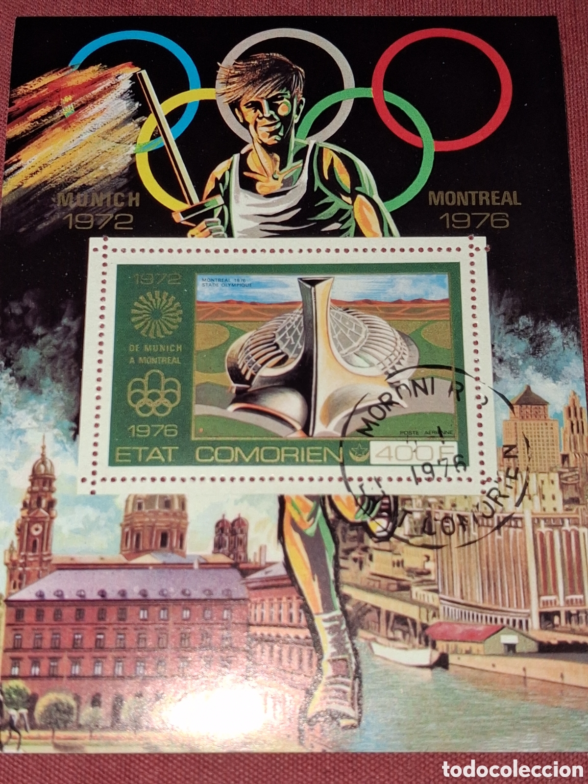 Sellos: HB Camboya mtdo 1976. Juegos olimpiada. Montreal. Canad&aacute;. Deporte. Sede. Arquitectura. Atleta. Vista