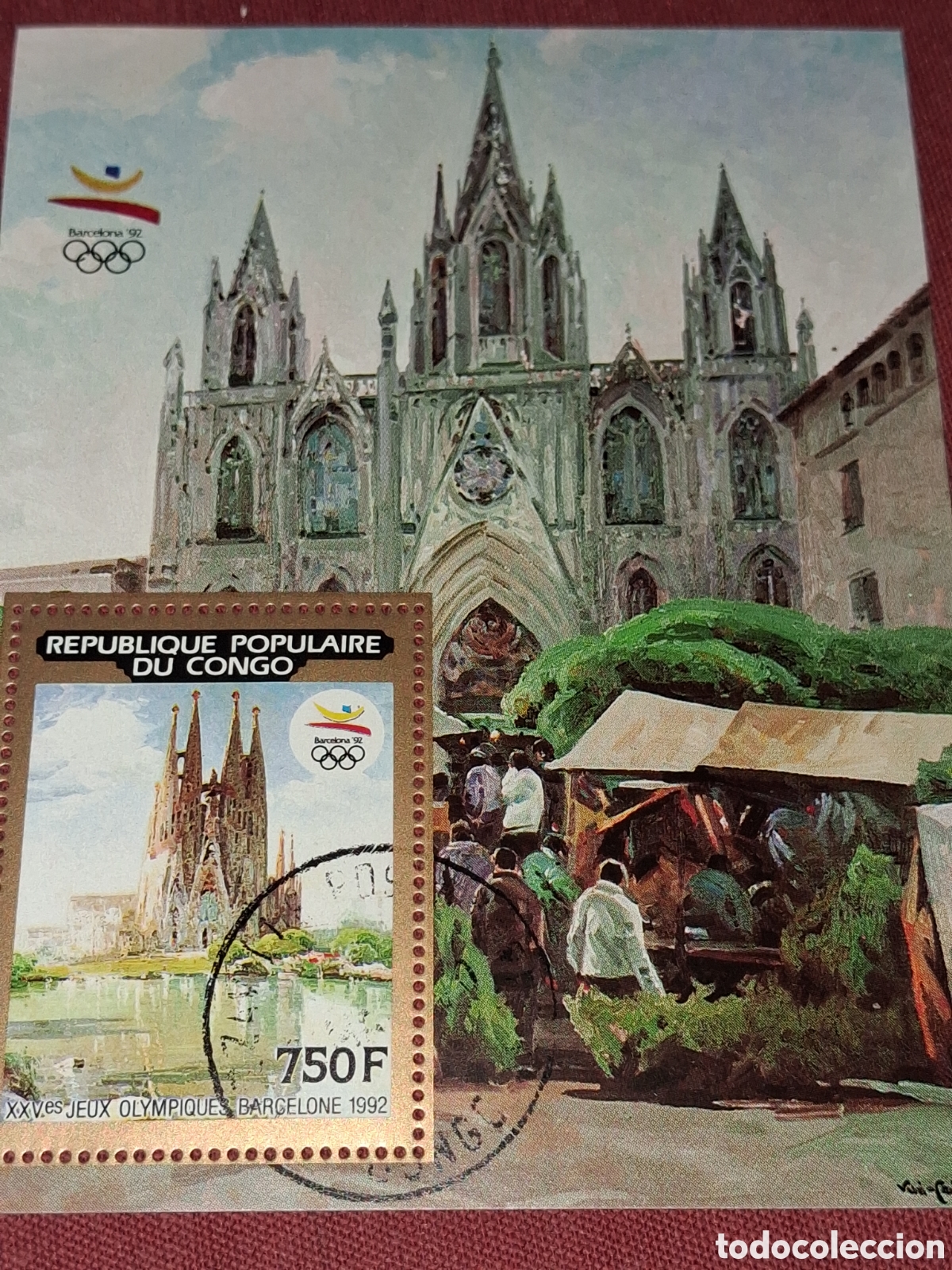 Sellos: HB R. P. Congo mtdo 1990. Juegos olimpiada Barcelona,92. Deporte. Catedral. Iglesia. Mercado