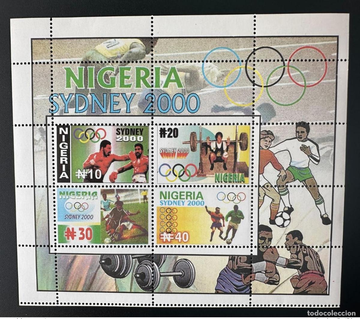 Sellos: Nigeria 2000 millas Bl. 24 Juegos Ol&iacute;mpicos de S&iacute;dney F&uacute;tbol Boxeo