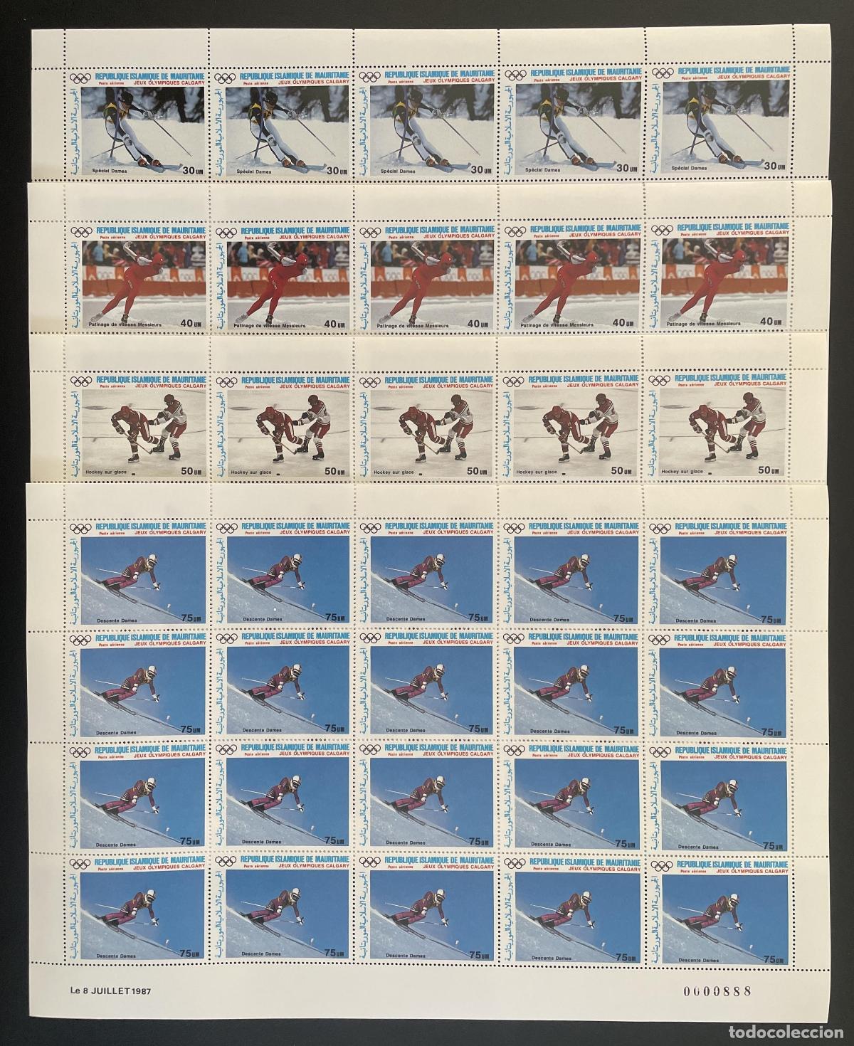 Sellos: Mauritania 1987 YT PA 251-254 bloque JJ.OO. invierno Calgary ski hockey