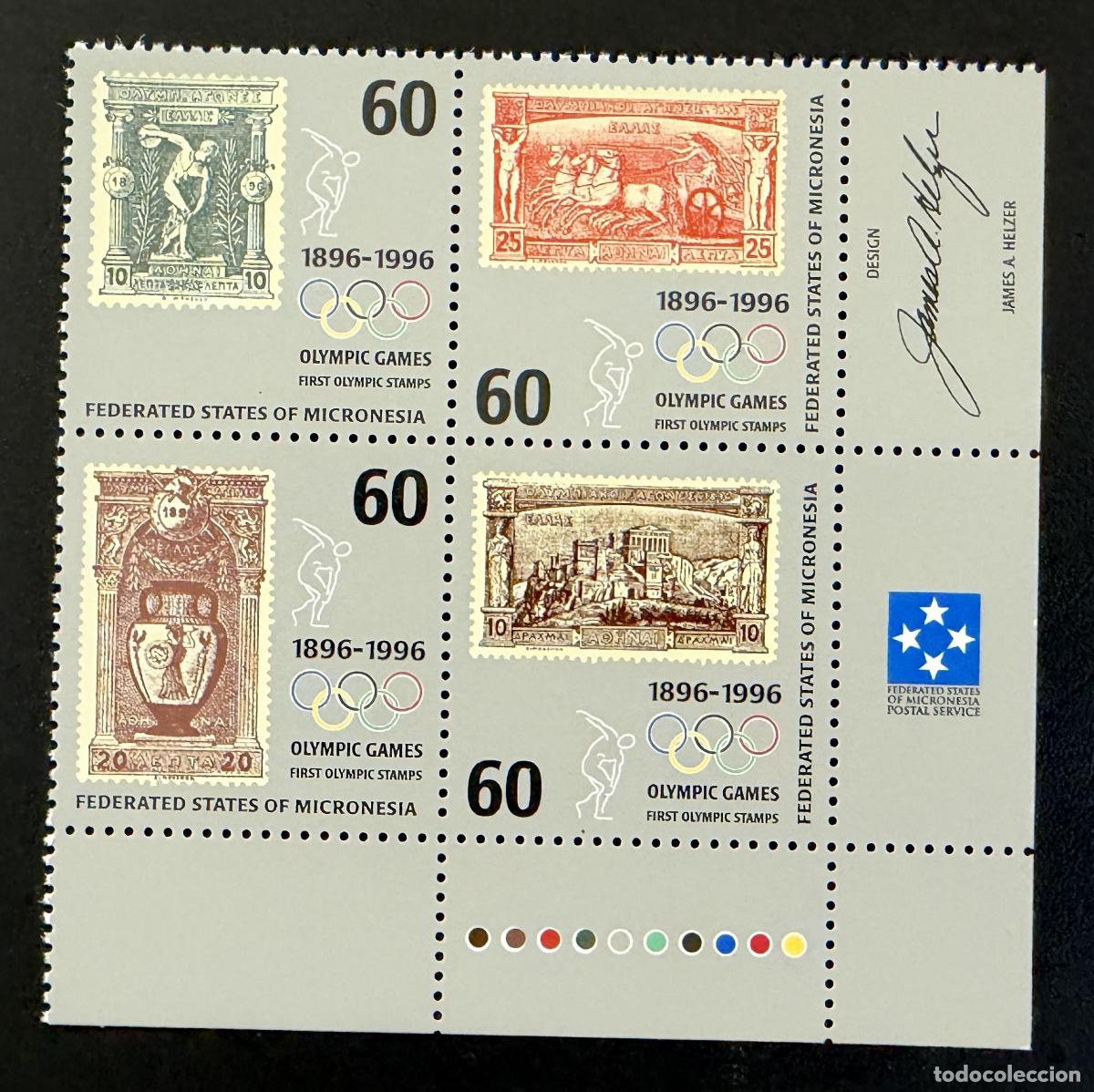 Sellos: Micronesia 1996 Mi. 494-497 emisi&oacute;n conjunta Juegos Ol&iacute;mpicos 1896