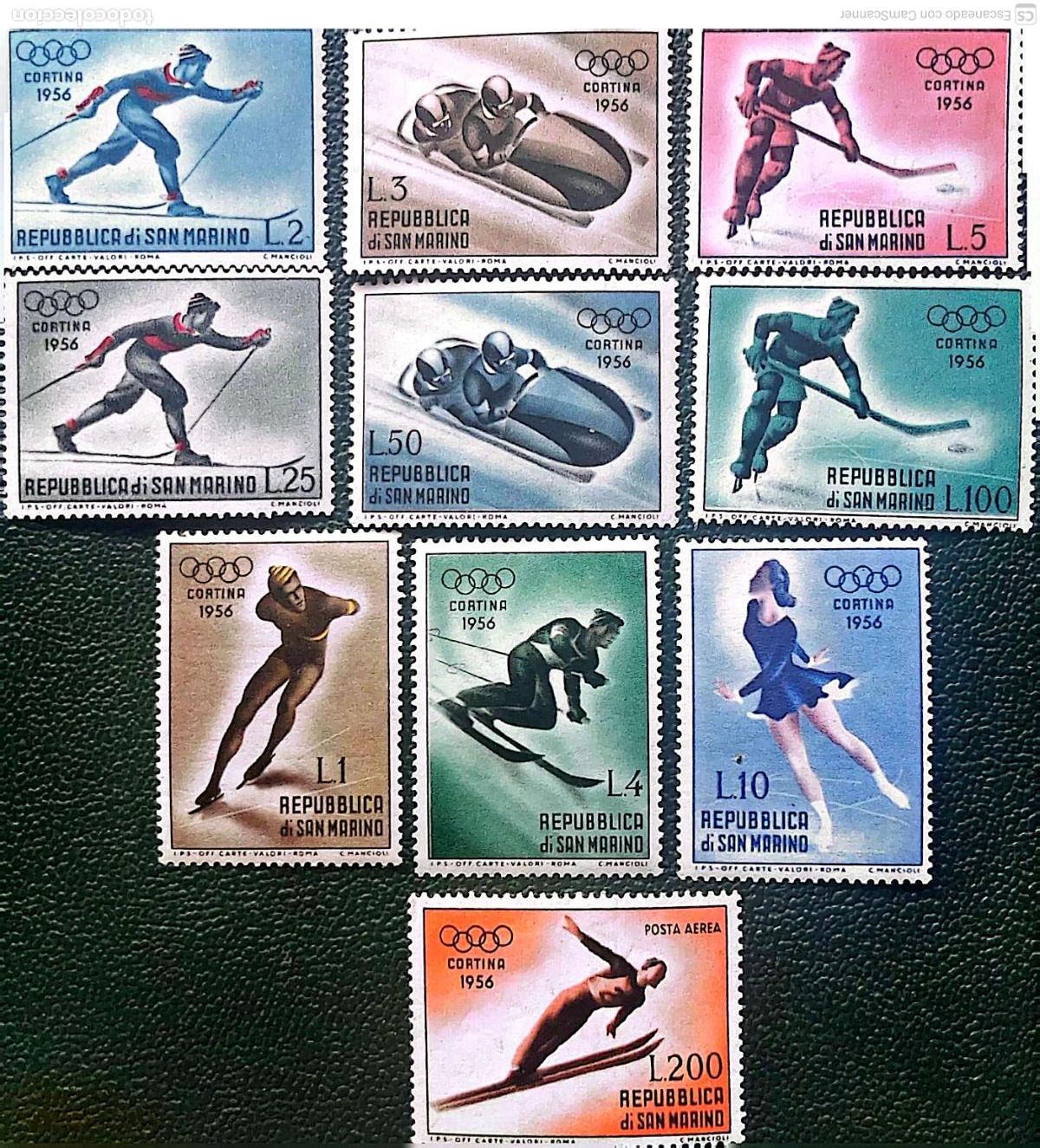 Sellos: San Marino. 402/10 + A 105 Juegos ol&iacute;mpicos de Cortina d'Ampezzo: Patinador, esquiador en marcha, b