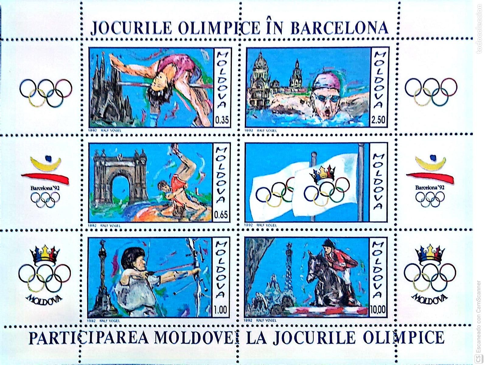 Sellos: Moldavia. 18/22 Juegos ol&iacute;mpicos de Barcelona. Disciplinas ol&iacute;mpicas: Salto de altura, lucha, tiro
