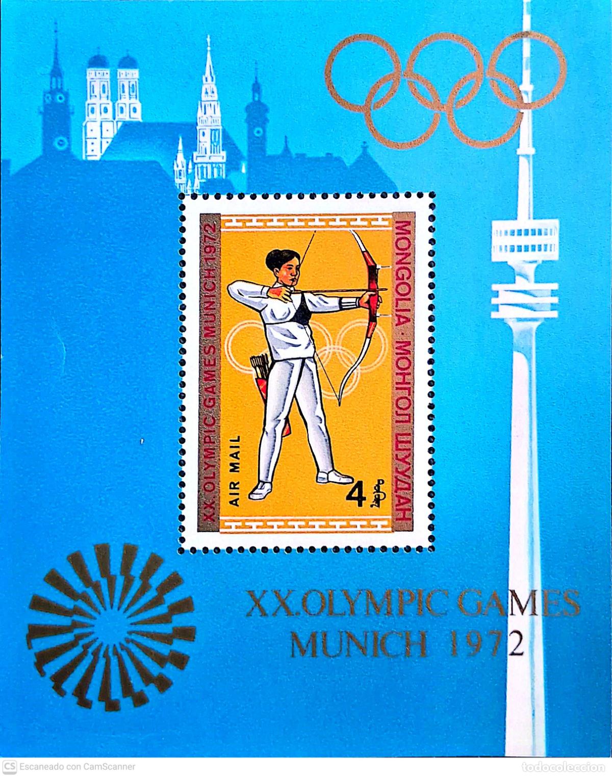 Sellos: Mongolia. HB 29 Juegos ol&iacute;mpicos de Munich: Tiro con arco. 1972, ﻿ Sellos nuevos y numeraci&oacute;n Yvert