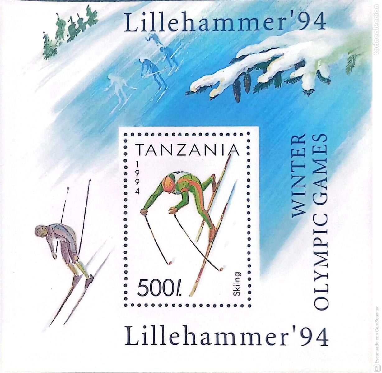 Sellos: Tanzania. HB 228 JJ. OO. Lillehammer: Esqu&iacute; nordico. 1994. Sellos nuevos y numeraci&oacute;n Yvert.