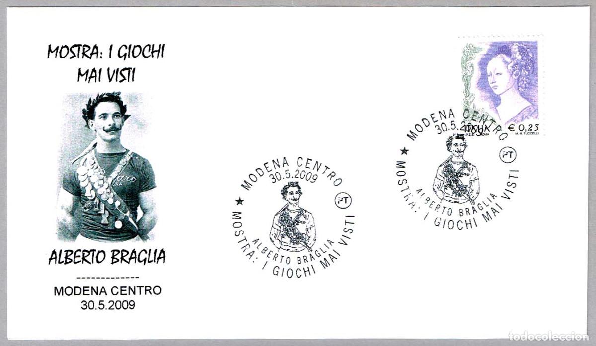 Sellos: Matasellos DEPORTES - GIMNASTA ALBERTO BRAGLIA - 3 MEDALLAS OLIMPICAS. Modena, Italia, 2009