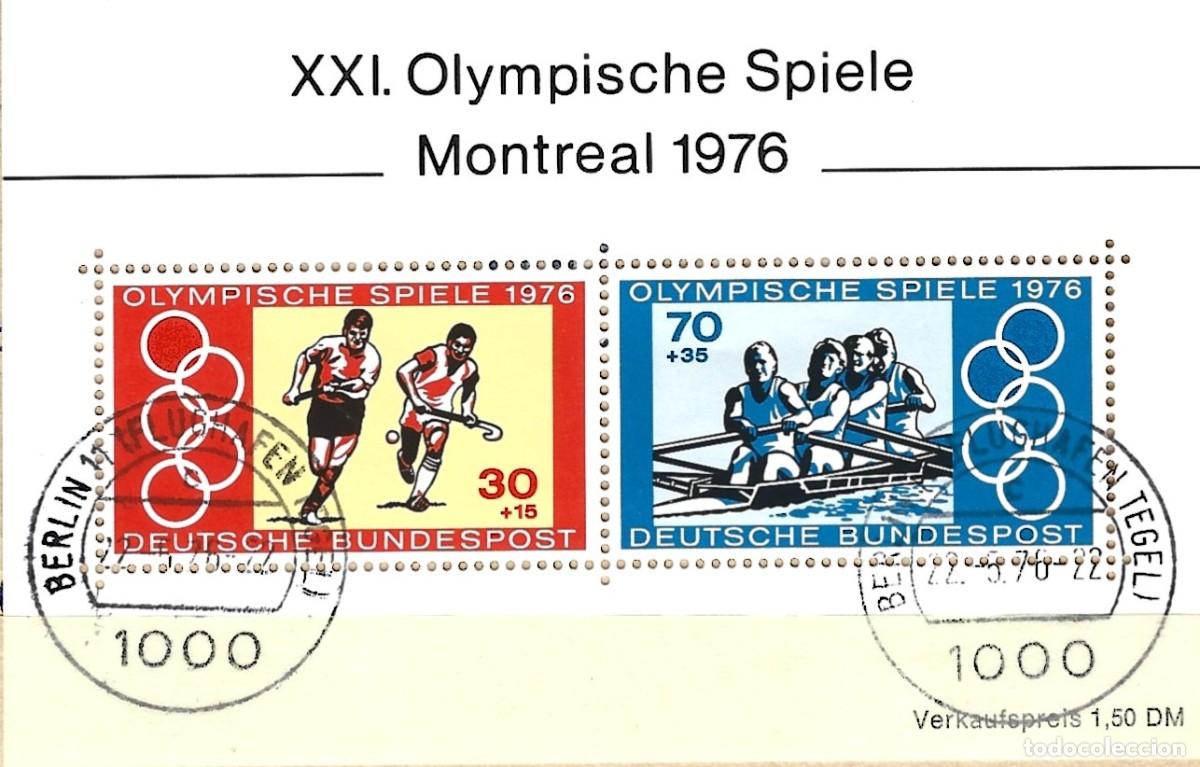 Sellos: ALEMANIA - OLIMPIADA 1976 - OLIMPIADA DE MONTREAL - BLOQUE ESTAMPADO