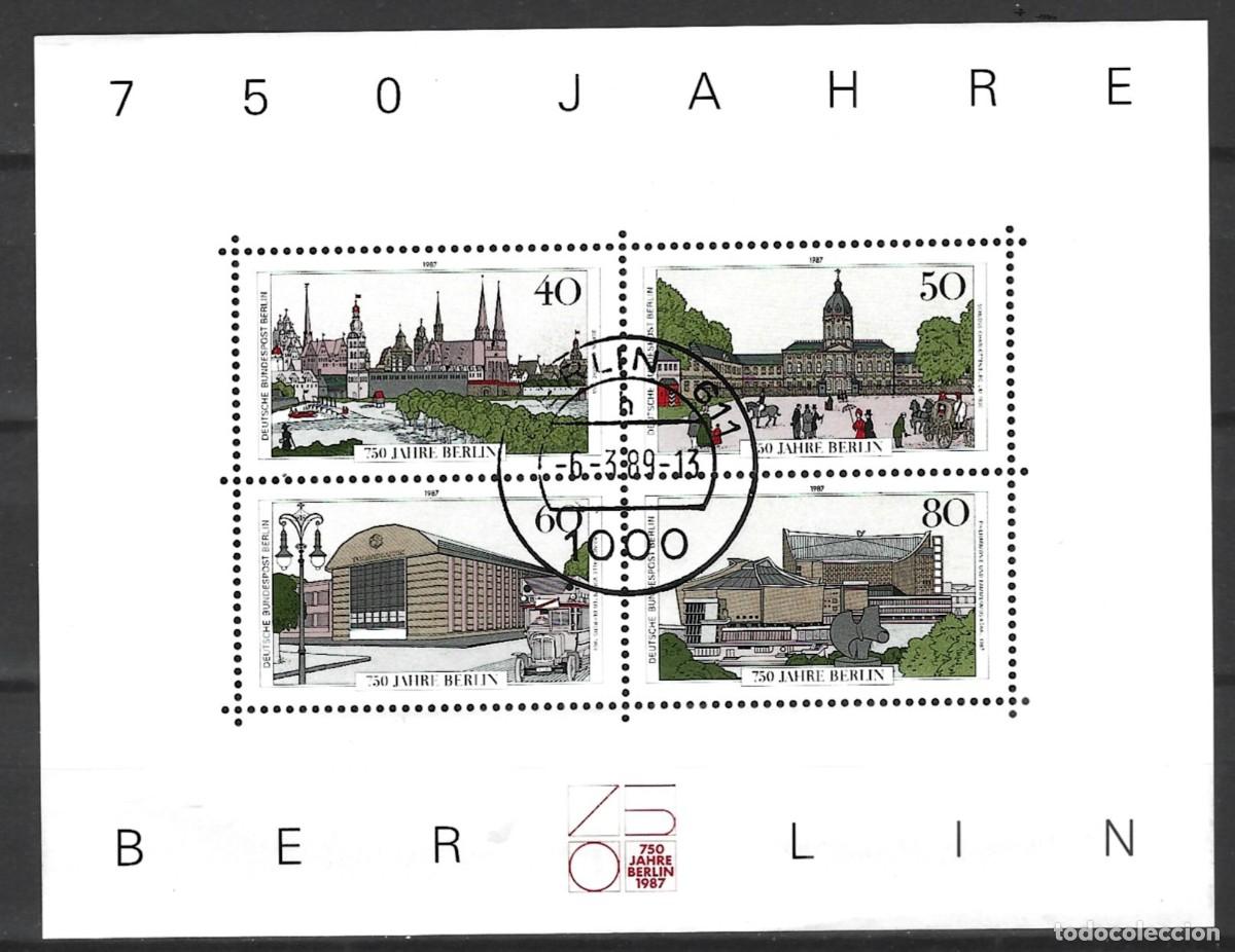 Sellos: ALEMANIA - 1987 - 750 A&Ntilde;OS BERLIN - BLOQUE DE 4 SELLOS ESTAMPADO - DETR&Aacute;S ABAJO PARTE SIN ADHESIVO